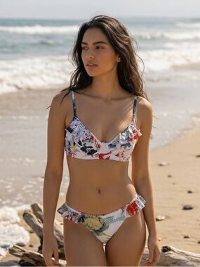 Maaji Misool Reversible Ruffle Bikini in Happy Thoughts Tiger Print RARE Size M